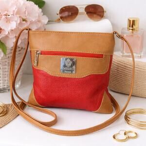 Imedici Firenze Genuine Leather Small Crossbody Purse Red Saddle